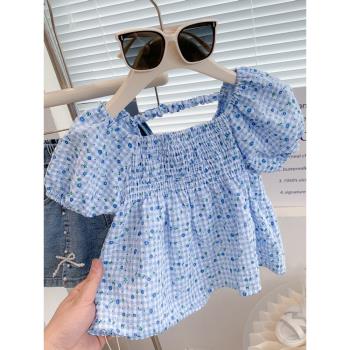 女童短袖襯衫裙2023夏季新款女寶寶洋氣上衣韓版中小兒童裝襯衣潮