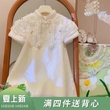 韓韓良品女童氣質款時尚中國風旗袍公主連衣裙2023新款夏裝連衣裙