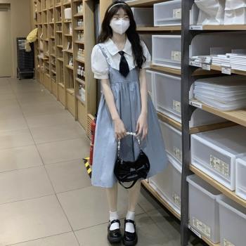 娃娃領連衣裙少女童夏裝2023新款初中高中學生日系甜美學院風裙子