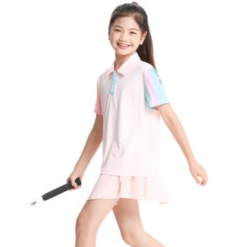 女童短袖上衣夏季速干涼感POLO領T恤翻領薄款兒童訓練服運動裝