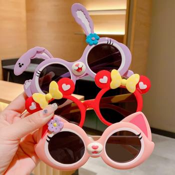 兒童可愛卡通硅膠兔子防曬太陽鏡墨鏡女孩防紫外線眼鏡女童遮光鏡