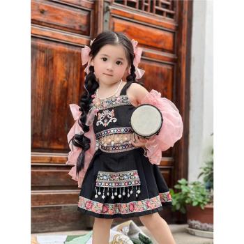 女童哈尼族套裝公主裙小女孩云南少數民族演出服服飾兒童端午表演