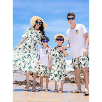 海邊度假親子裝一家三口母女裝沙灘裙高端雪紡連衣裙洋氣長裙女寶