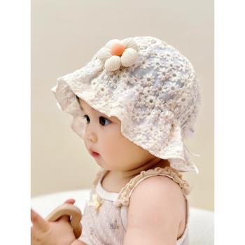 嬰兒帽子夏季薄款韓系洋氣女寶寶純棉松緊漁夫夏天透氣防曬遮陽帽