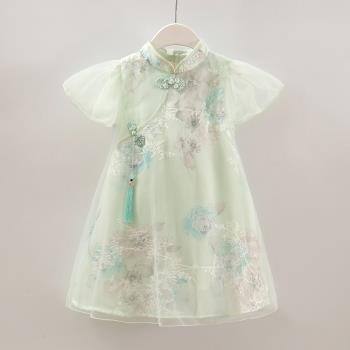 旗袍裙女童夏季薄款中國風高端連衣裙洋氣兒童古風超仙漢服公主裙