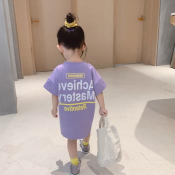 中長款紫色T恤兒童夏季公主短袖