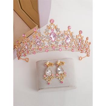 兒童公主粉色高端水晶走秀皇冠