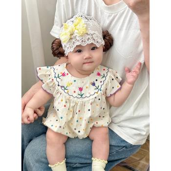嬰兒帽子夏季薄款新生女童護頭囟門公主發帶小月齡女寶寶假發頭飾