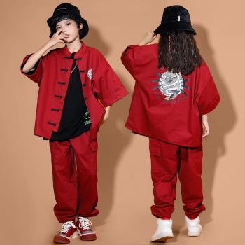 兒童街舞潮服男童中國風唐裝武術表演服女童走秀舞蹈服裝嘻哈童裝