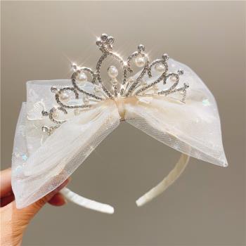 韓版皇冠頭飾兒童公主超仙頭箍寶寶生日頭紗發箍女童甜美發卡發飾