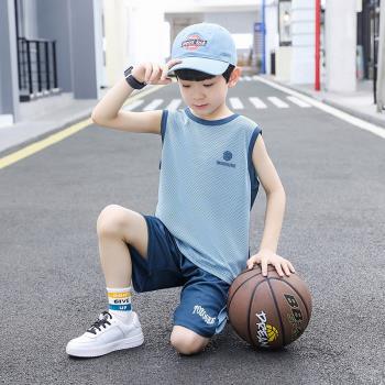 男童籃球服速干套裝夏季無袖背心兒童薄款男孩夏裝中大童運動球衣
