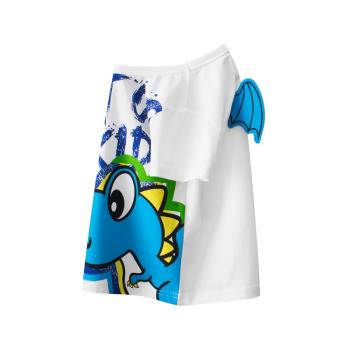 小藍船品牌潮牌純棉童裝兒童短袖T恤 夏季男童衣服卡通恐龍翅膀