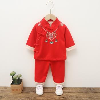 抓周女寶寶嬰兒中式唐裝紅色禮服