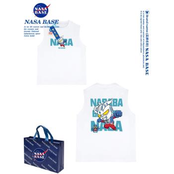 NASA BASE奧特曼男童背心無袖T恤潮2024新款夏季男孩純棉兒童套裝