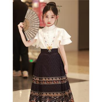 明制漢服馬面裙女童套裝夏季小女孩中國風男童古裝兒童夏款半身裙
