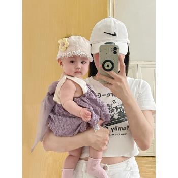 小月齡女寶寶鹵門發帶夏季薄款新生嬰兒遮腦門公主可愛護頭囟帽子