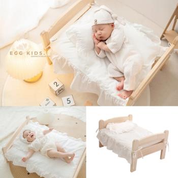 嬰兒百天照原木色床 簡約北歐風影樓兒童新生兒攝影道具寵物家居