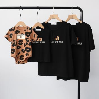 嬰兒豹紋T恤短袖洋氣拍照親子裝