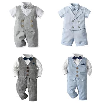 兒童西服男童紳士西裝套裝帥氣小童婚禮花童1-3周歲寶寶禮服2夏裝