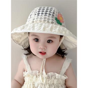 嬰兒遮陽帽夏季薄款女寶寶帽子夏款大檐兒童防曬男女童太陽漁夫帽