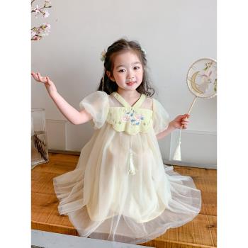兒童裙子古裝夏款女童紗紗刺繡連衣裙夏裝女小童中國風公主裙夏季