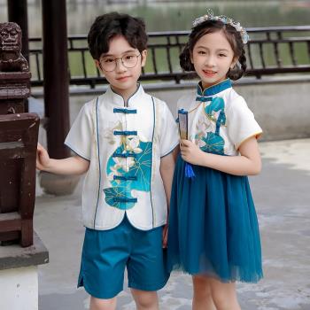 漢服男童國學服古裝書童服裝三字經開筆禮兒童中國風演出服小學生