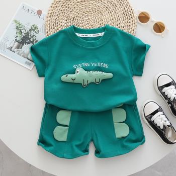 嬰兒衣服夏季純棉恐龍T恤短袖分體套裝帥氣一歲男寶寶夏裝兩件套9