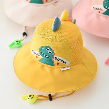 兒童帽子夏季男女童遮陽帽可愛立體恐龍寶寶防曬帽大檐網眼太陽帽