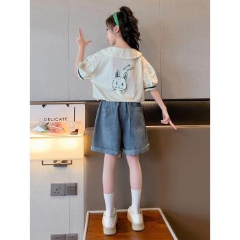 女童套裝夏季兒童洋氣網紅短袖2023新款韓版大童裝夏裝短褲兩件套