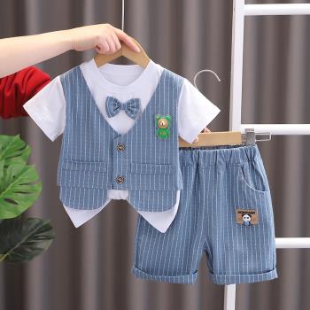 男寶寶夏裝嬰兒套裝2023新款0-1-3周歲童裝男童短袖兩件套衣服潮2