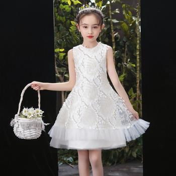兒童公主裙女童生日晚禮服裙高端輕奢小眾白色花童婚禮小女孩禮服