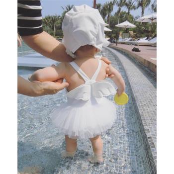 ins新款女寶寶游泳衣嬰兒泳衣0一1兩歲2女童連體小公主裙式6個月9