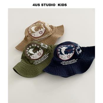 日系兒童遮陽帽露營登山太陽帽男女童戶外漁夫帽復古貼布出游帽子