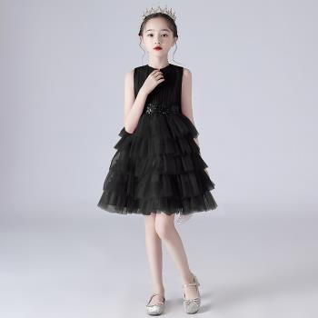 兒童禮服公主裙女童鋼琴演奏禮服主持人黑色晚禮服高端生日蓬蓬裙