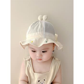 嬰兒帽子夏季遮陽寶寶漁夫帽薄款嬰幼兒防曬帽男女童新生兒太陽帽