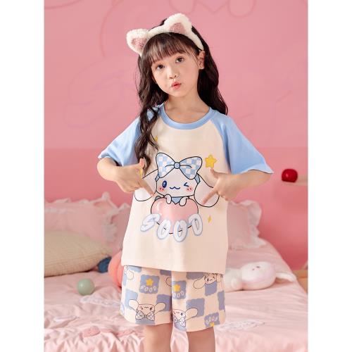 兒童睡衣女孩夏裝可愛玉桂狗短袖薄款純棉女童寶寶夏天空調家居服