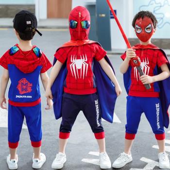 六一蜘蛛俠衣服兒童夏季純棉演出服裝cosplay男童奧特曼套裝男孩