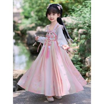 女童漢服春秋款中國風2024新款超仙女古裝襦裙兒童裝裙子女孩古風