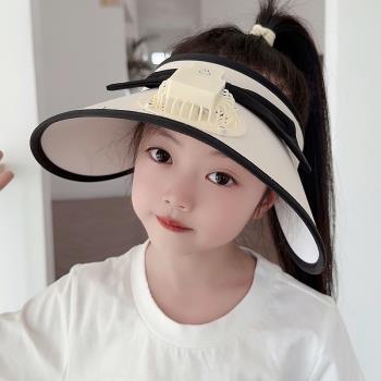 兒童防曬帽帶電風扇夏季女童空頂涼帽薄款大檐寶寶遮陽親子太陽帽