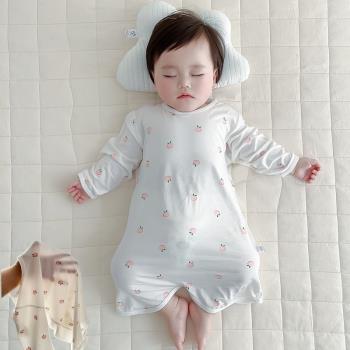 嬰兒無骨男女寶寶莫代爾居家睡衣嬰幼兒長袖空調服薄款睡袋連體衣