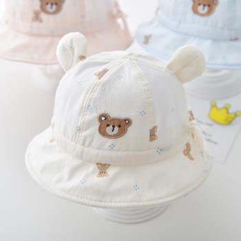 嬰兒帽子春季薄款小月齡寶寶抽繩漁夫帽夏季柔軟透氣小孩遮陽盆帽