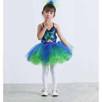 六一兒童演出服蓬蓬紗裙亮片幼兒園舞蹈表演服女孩公主裙紅黃綠色