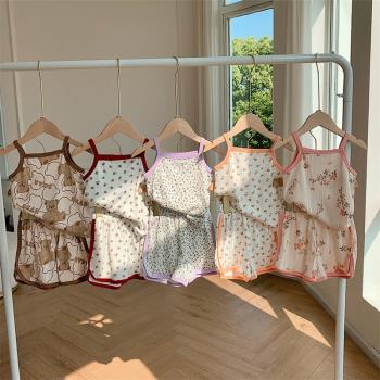 韓國兒童吊帶套裝夏季新款甜美洋氣女童居家外出服女寶寶背心短褲