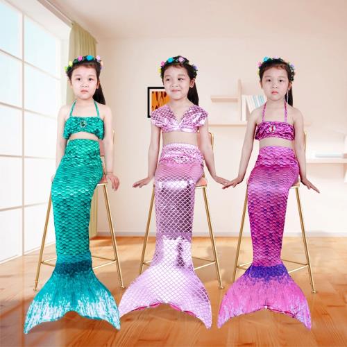 兒童美人魚服裝人魚尾巴泳衣小女孩比基尼套裝女童洋氣公主魚尾巴
