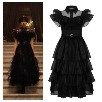 亞當斯一家衣服cos服星期三童裝同款裙子女童套裝萬聖節扮演服潮