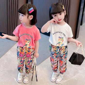 女童夏裝洋氣童裝韓版小童休閑短袖兩件套兒童網紅衣服女寶寶套裝