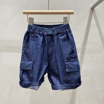 童裝男童2021夏季經典藍色牛仔短褲 男女寶寶大口袋工裝短褲純棉