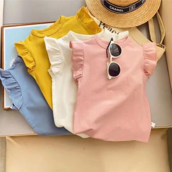洋氣童裝女童時髦飛飛袖T恤2023新款夏季韓版洋氣薄款背心上衣潮