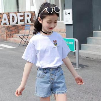 女童t恤2023新款短袖韓版中大童兒童寬松打底衫網紅夏裝洋氣上衣