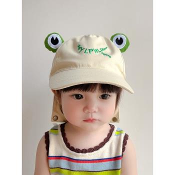 卡通青蛙造型棒球帽子夏季時尚墨鏡遮陽男寶寶鴨舌帽嬰兒童防曬帽